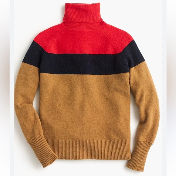 J.Crew Colorblock Softest Yarn High-Low Hem Turtleneck Sz S Alpaca Wool Blend - Picture 1 of 12